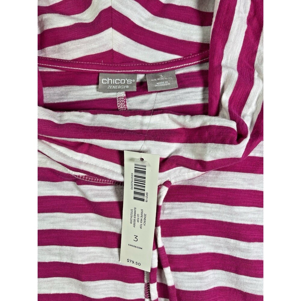 Chicos NWT Zenergy pink white striped cowl neck drawstring sz 3 (16 or XL) party - Picture 5 of 8